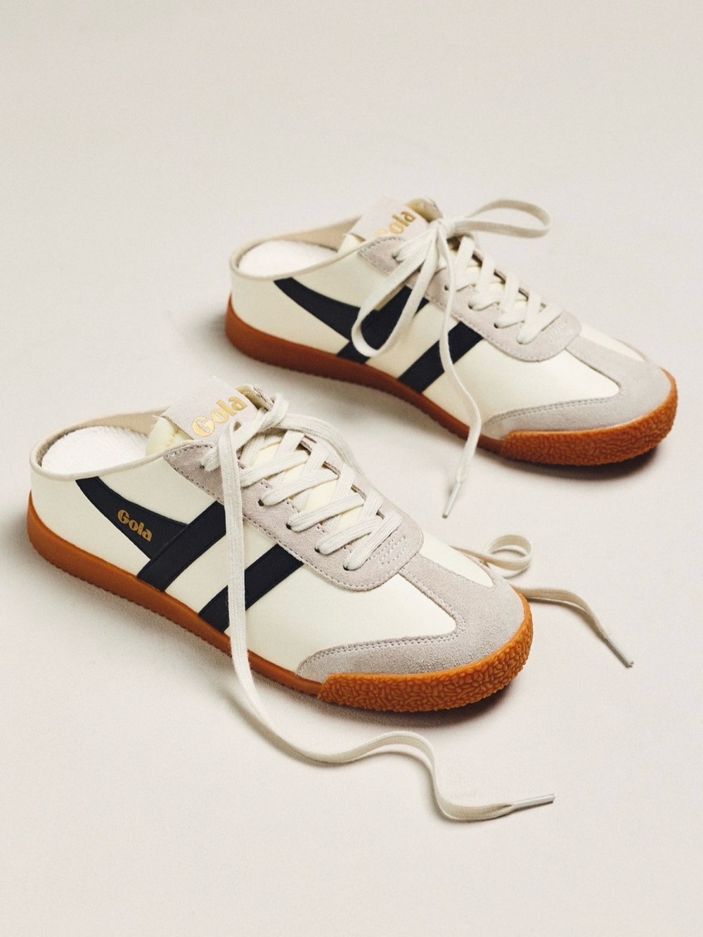 Gola (Anthropologie) Off-White Sneakers with Black Stripes and Gum Sole - Picture 2 of 7